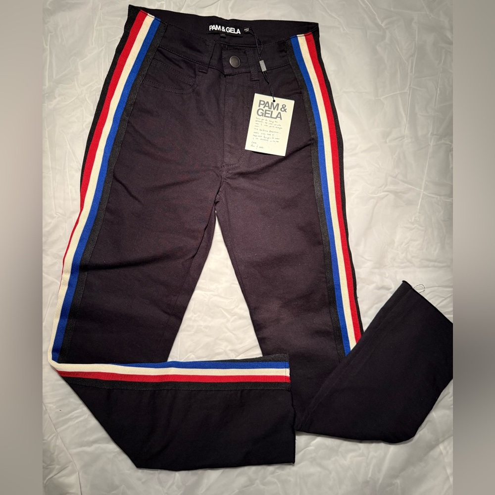 Pam & Gela Black Pants with Vibrant Stripes